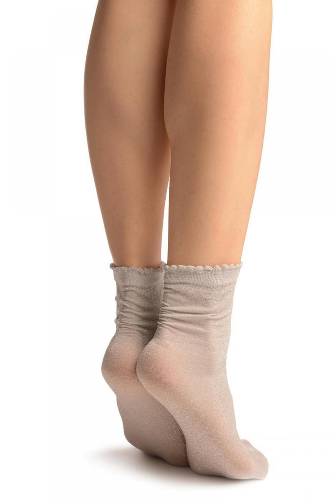 Liss Kiss Grey With Lurex Comfort Top Ankle High Socks - Socks