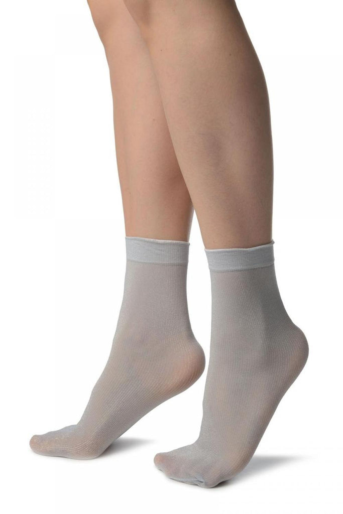 Liss Kiss Grey With Lurex Pinstripes Ankle High Socks - Socks