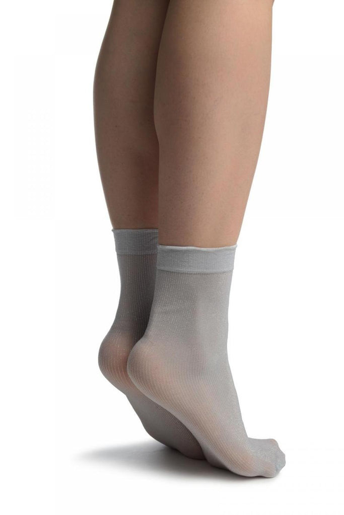 Liss Kiss Grey With Lurex Pinstripes Ankle High Socks - Socks
