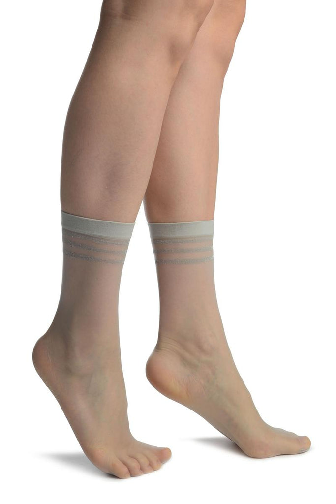 liss kiss Grey With Lurex Striped Top Ankle High Socks - Socks