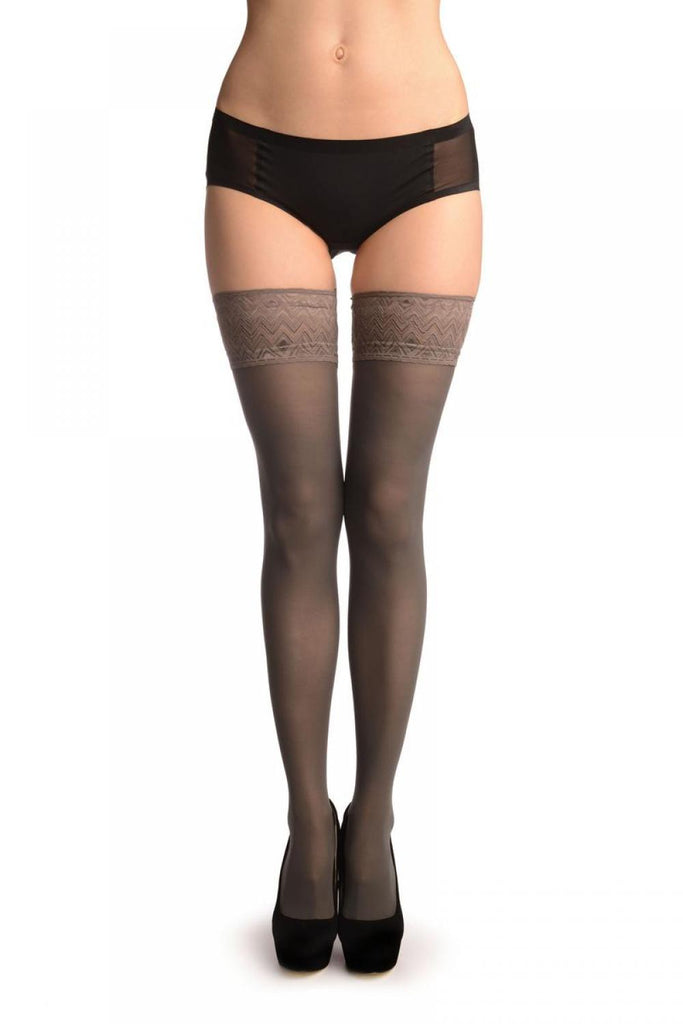 liss kiss Grey With Matching Silicon Garter - Hold Ups