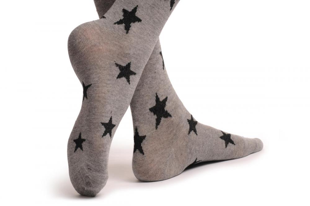 Liss Kiss Grey With Medium Black Starts - Over The Knee Socks