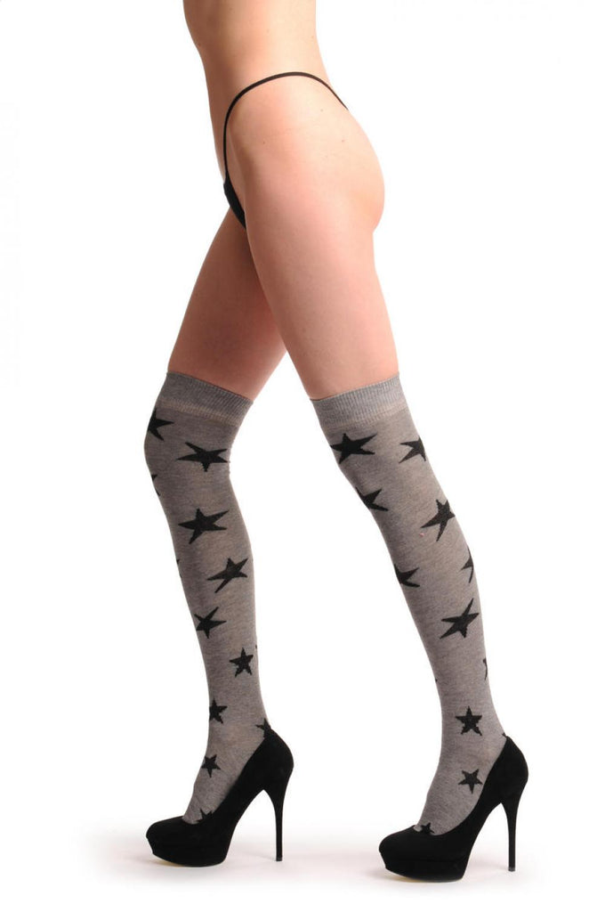 liss kiss Grey With Medium Black Starts - Over The Knee Socks