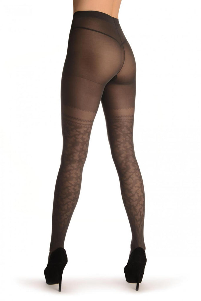 Liss Kiss Grey With Micro Mesh Butterflies Faux Stockings - Tights