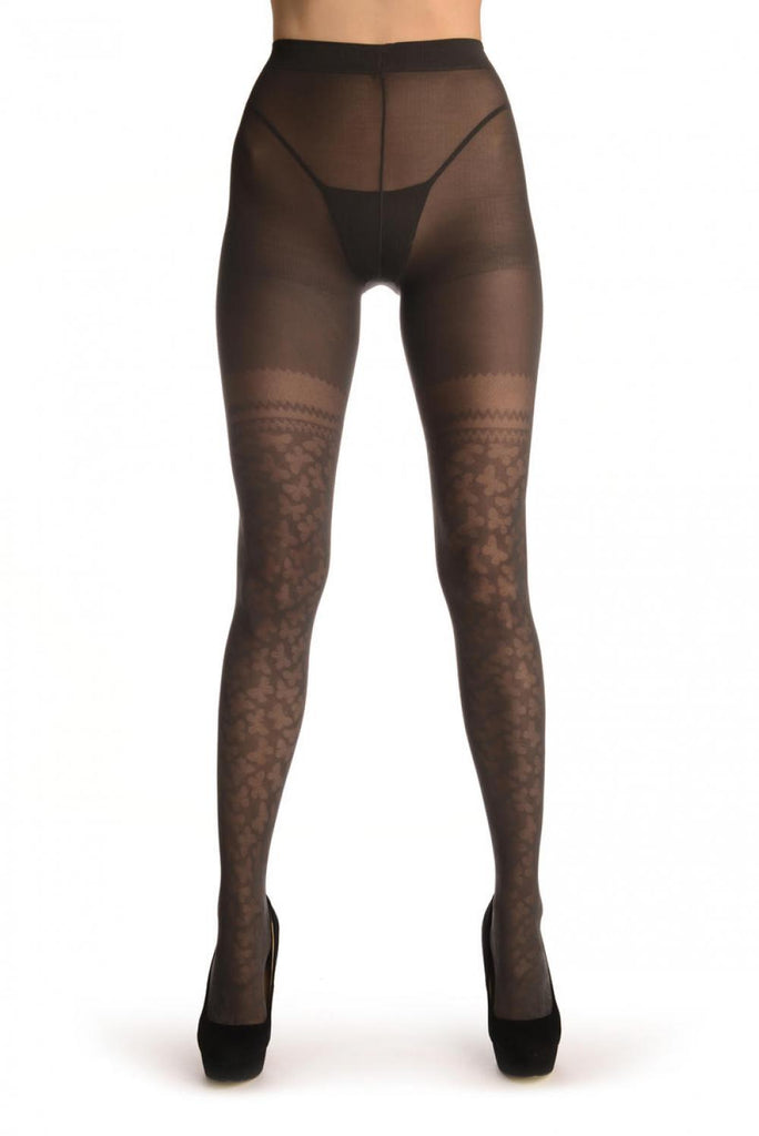 Liss Kiss Grey With Micro Mesh Butterflies Faux Stockings - Tights