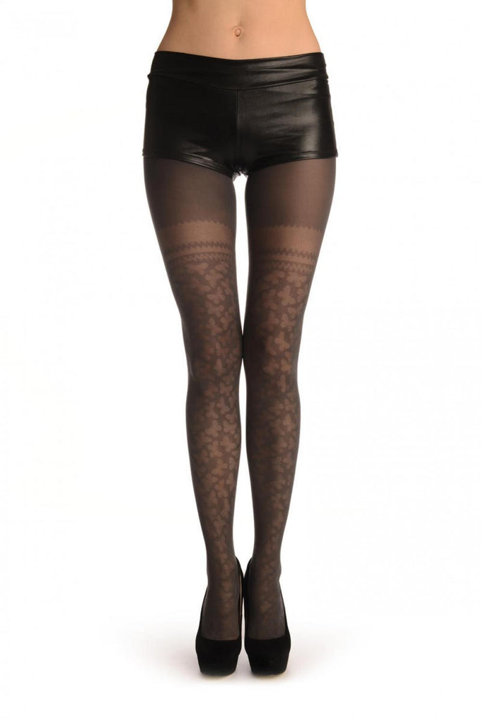 liss kiss Grey With Micro Mesh Butterflies Faux Stockings - Tights