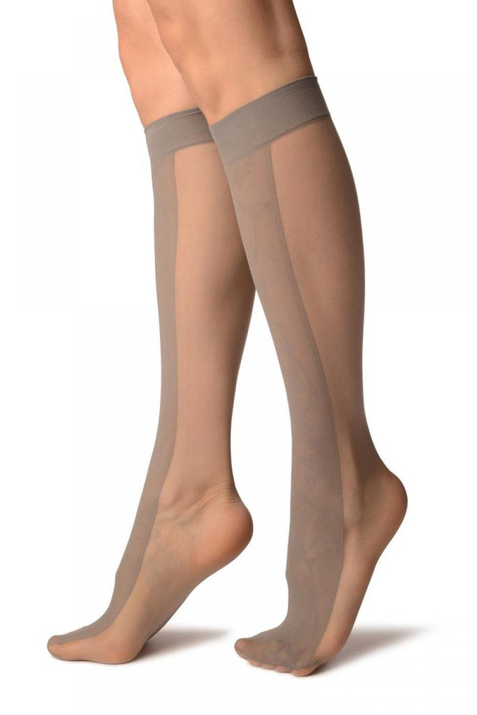 Liss Kiss Grey With Non Transparent Floral Seam Knee High Socks - Socks