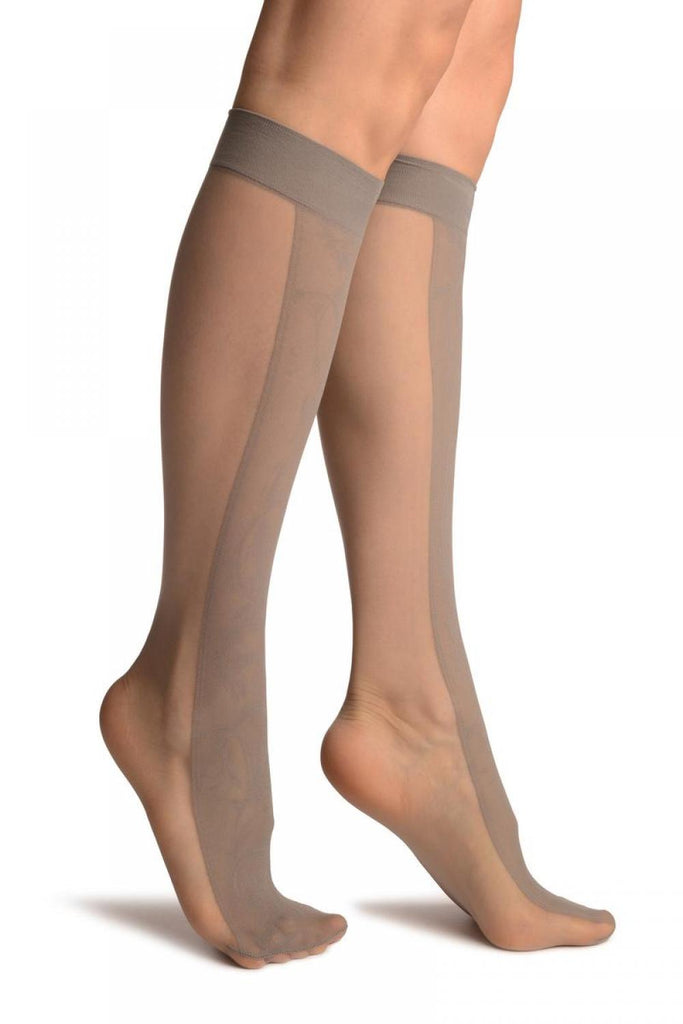 Liss Kiss Grey With Non Transparent Floral Seam Knee High Socks - Socks