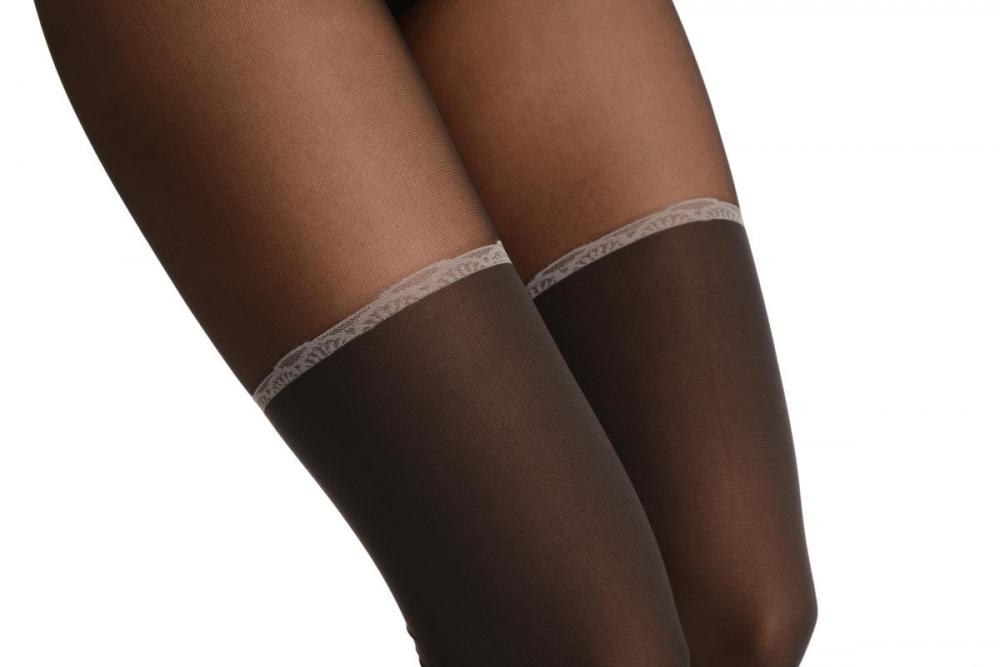Liss Kiss Grey With Opaque Faux Stockings & Light Grey Laced Top - Tights