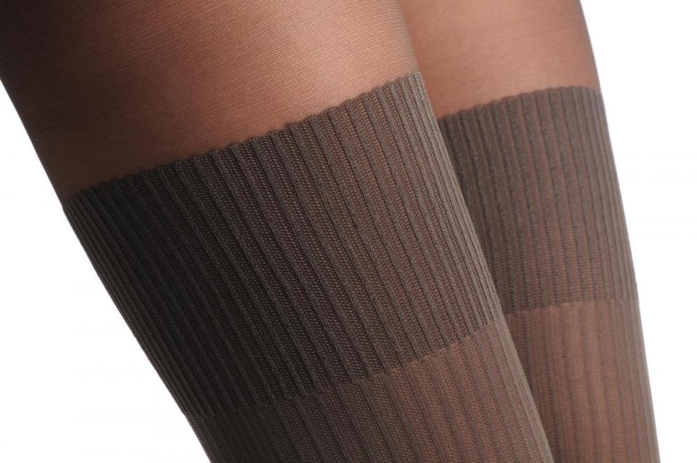 Liss Kiss Grey With Opaque Striped Over The Knee Sock & Darker Top 60 Den - Tights