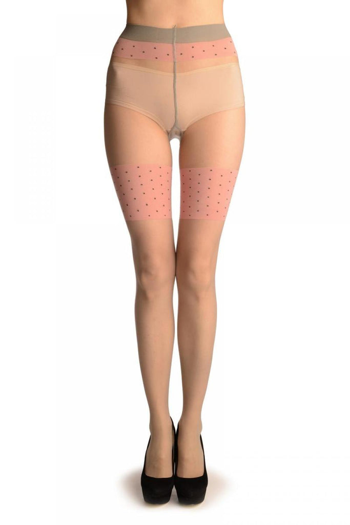 Liss Kiss Grey With Pink & Black Dots Top And Garter - Tights