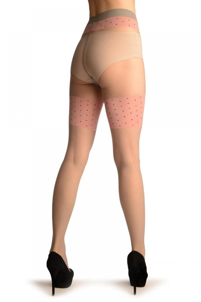 liss kiss Grey With Pink & Black Dots Top And Garter - Tights