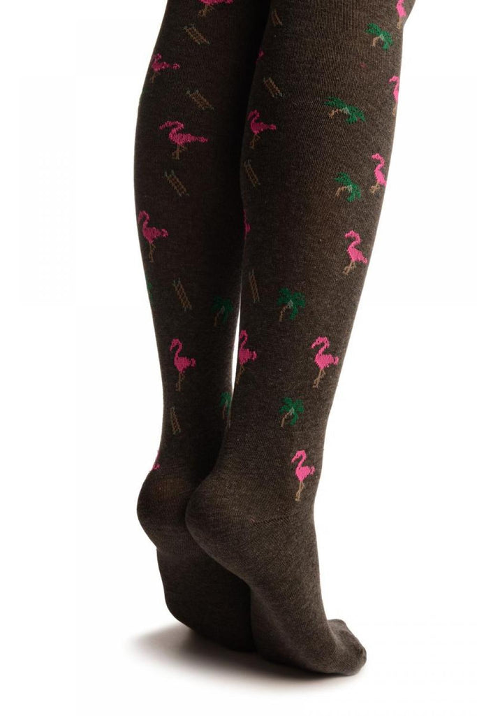 Liss Kiss Grey With Pink Flamingo - Over The Knee Socks