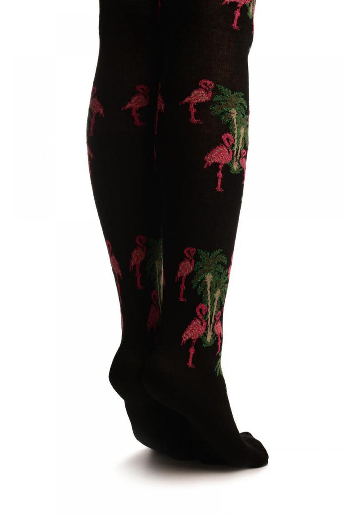 Liss Kiss Grey With Pink Flamingos & Palms - Over The Knee Socks