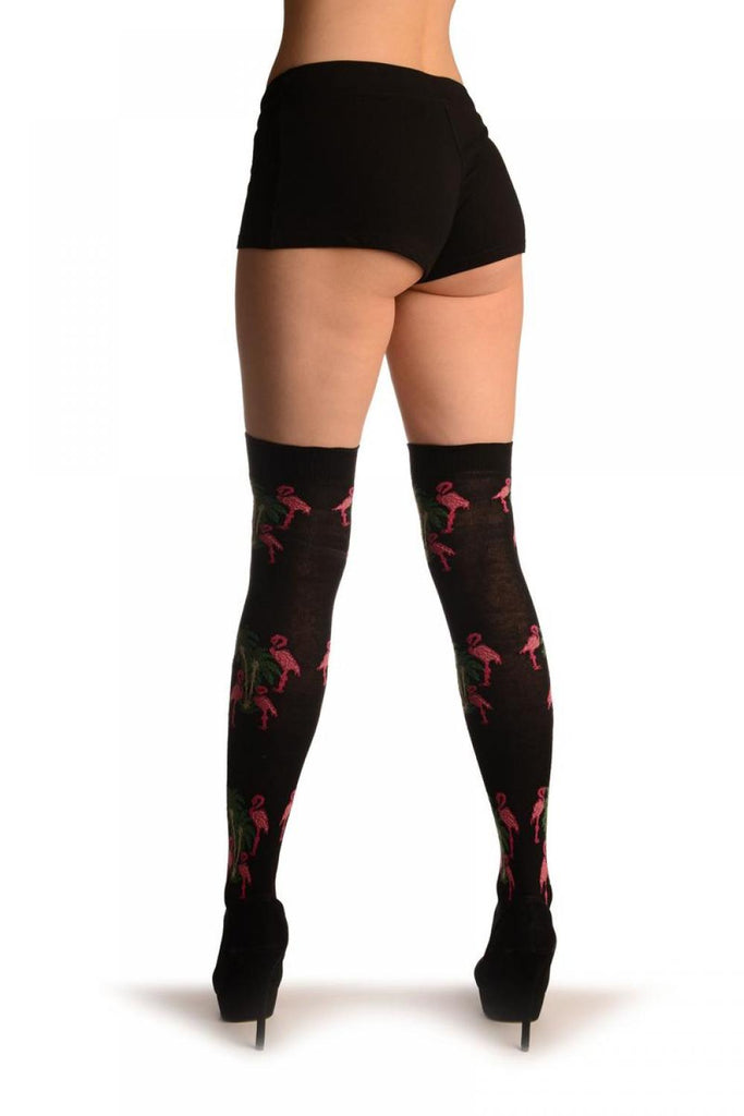 Liss Kiss Grey With Pink Flamingos & Palms - Over The Knee Socks