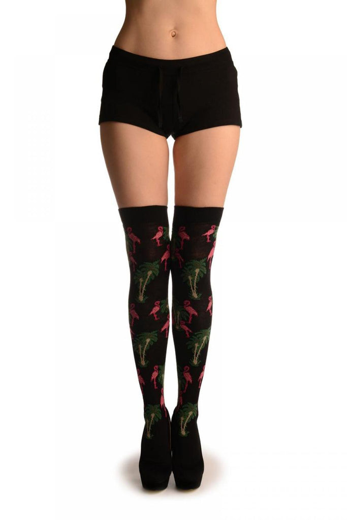liss kiss Grey With Pink Flamingos & Palms - Over The Knee Socks