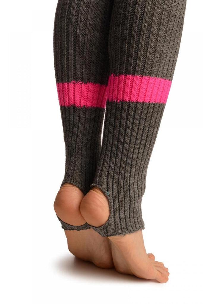 Liss Kiss Grey With Pink Referee Stripes Stirrup Dance/Ballet Leg Warmers - Leg Warmers