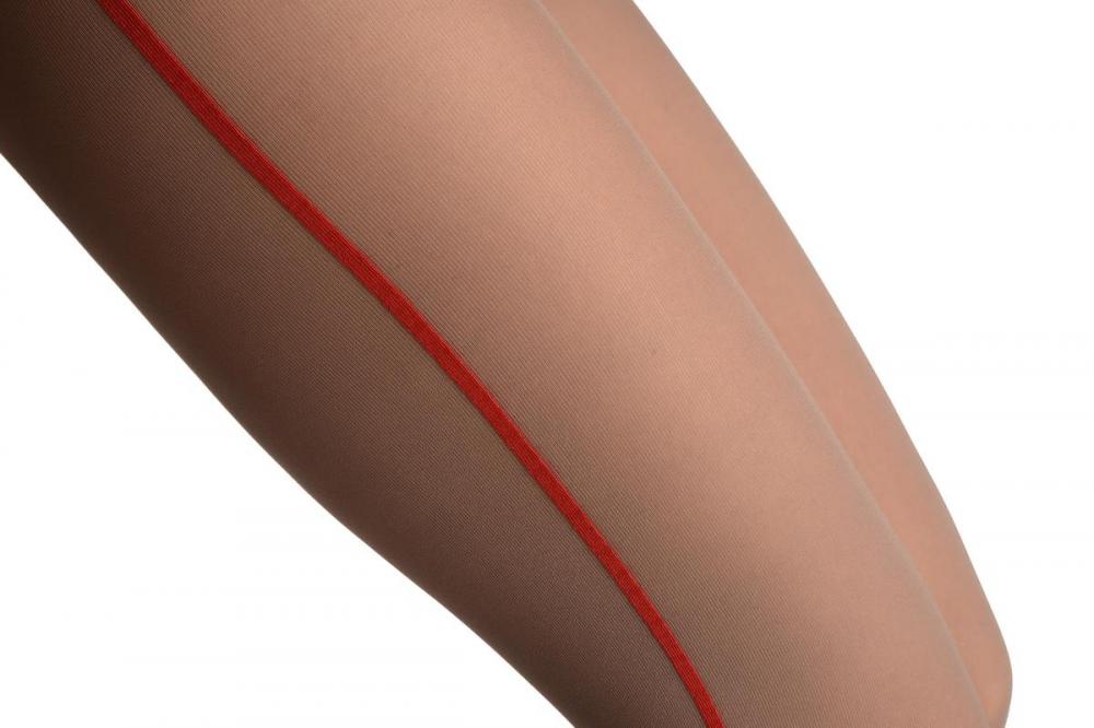 Liss Kiss Grey With Red Side Seam & Peacock Feather - Tights