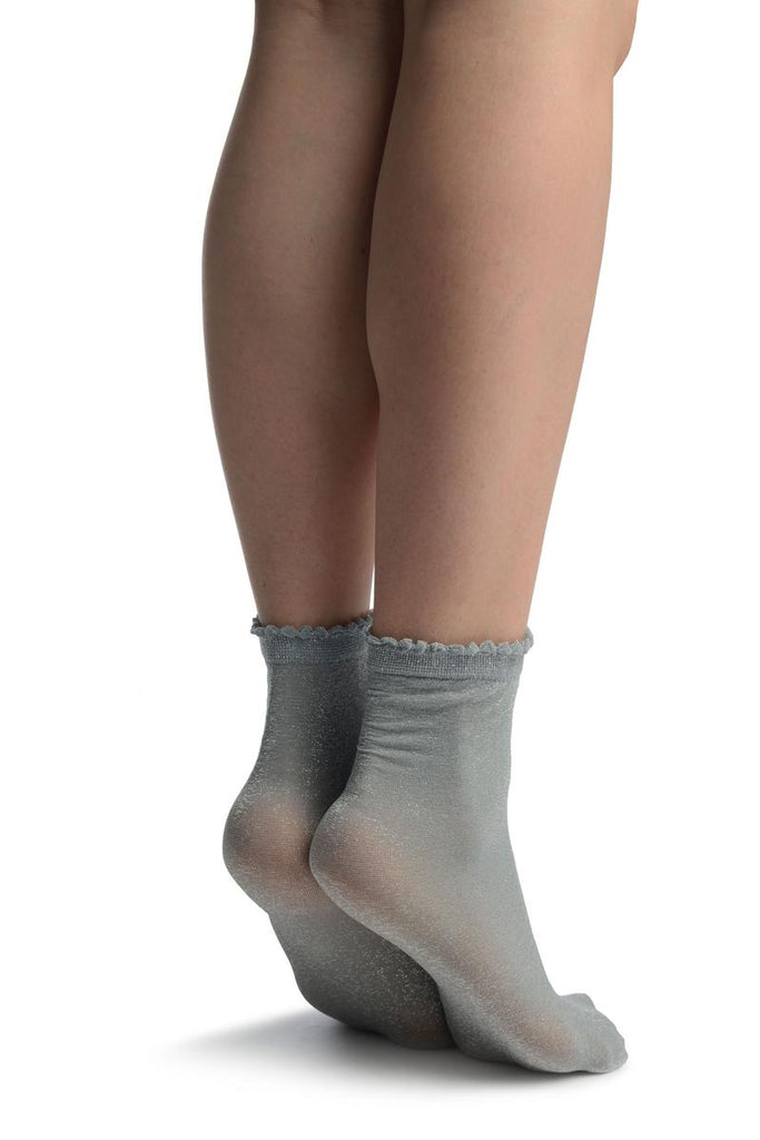 Liss Kiss Grey With Silver Lurex Comfort Top Ankle High Socks - Socks