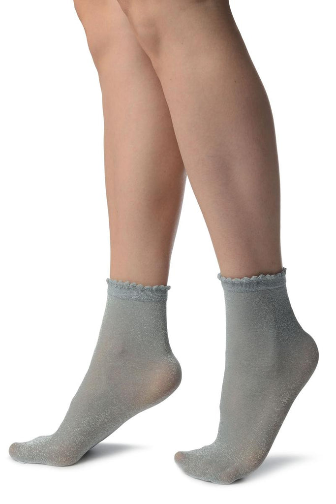 Liss Kiss Grey With Silver Lurex Comfort Top Ankle High Socks - Socks