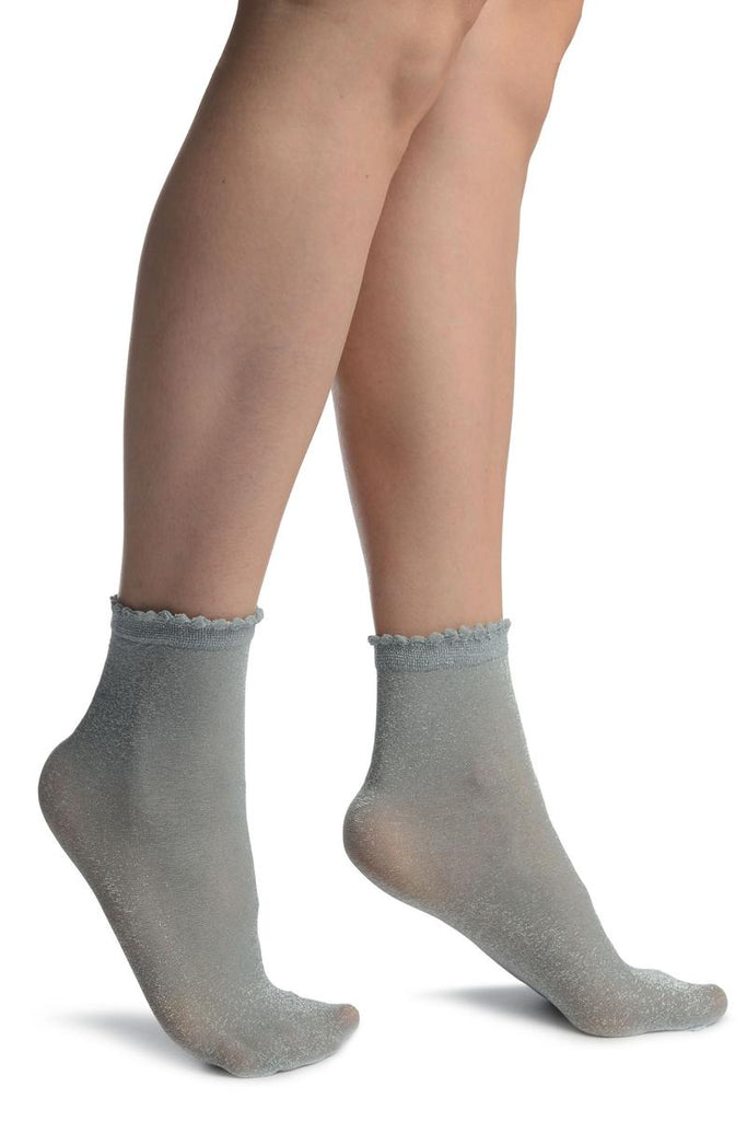liss kiss Grey With Silver Lurex Comfort Top Ankle High Socks - Socks