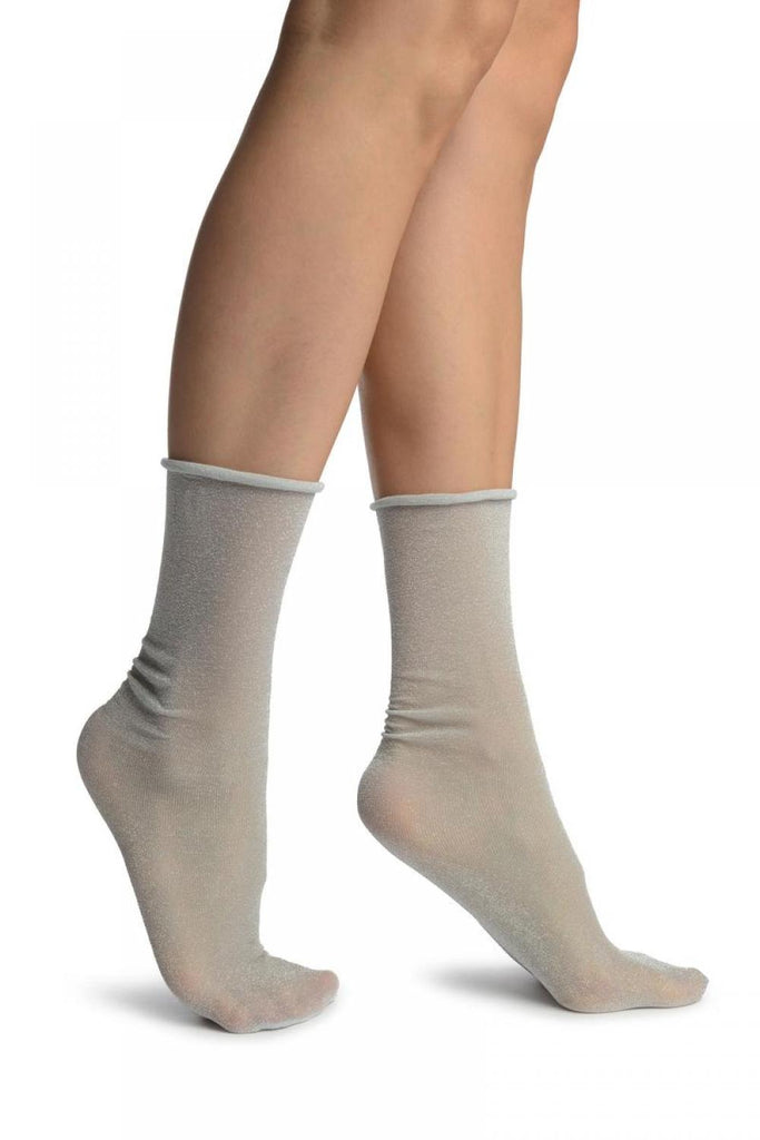 liss kiss Grey With Silver Lurex Comfort Top Ankle High Socks - Socks