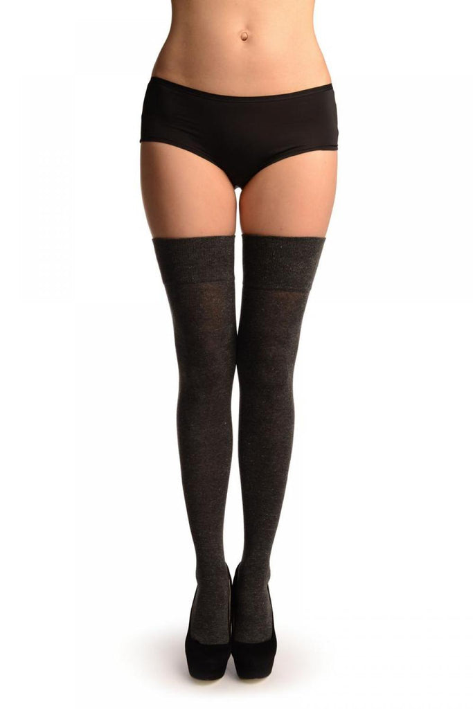 liss kiss Grey With Silver Lurex Over The Knee Socks - Over The Knee Socks