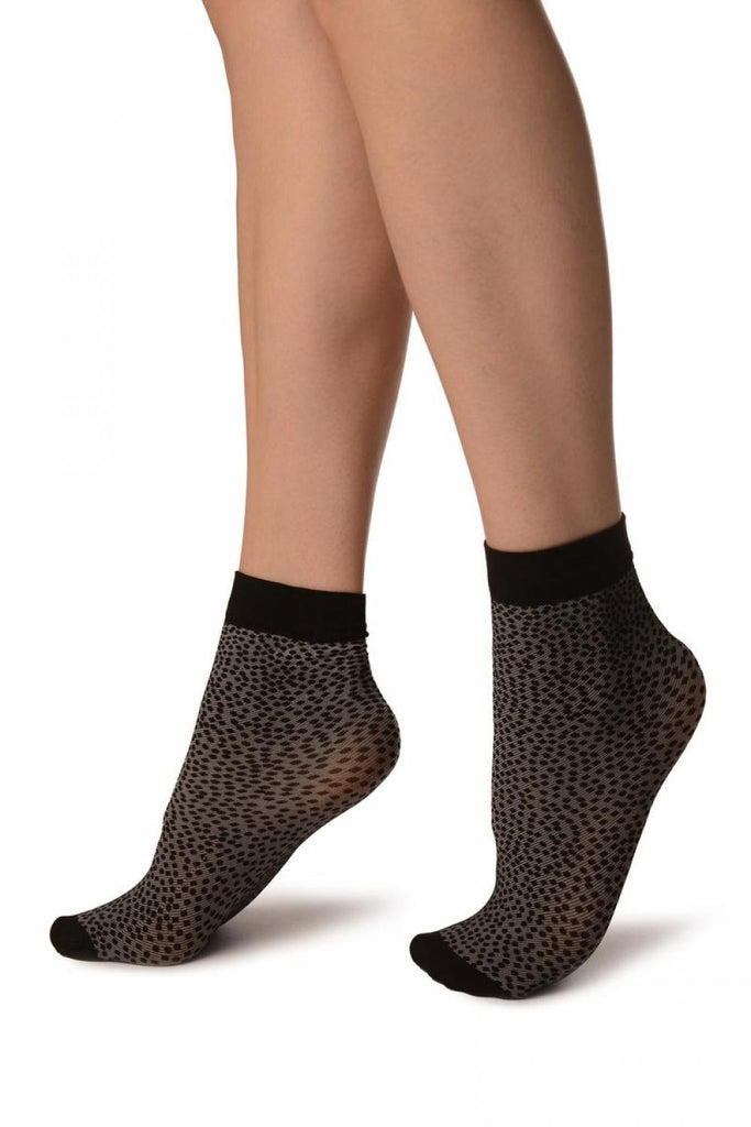 Liss Kiss Grey With Small Black Dots Ankle High Socks - Socks
