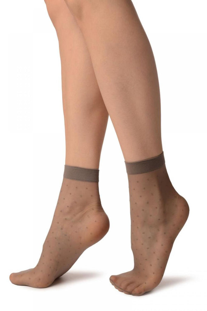 Liss Kiss Grey With Small Polka Dots Ankle High Socks - Socks