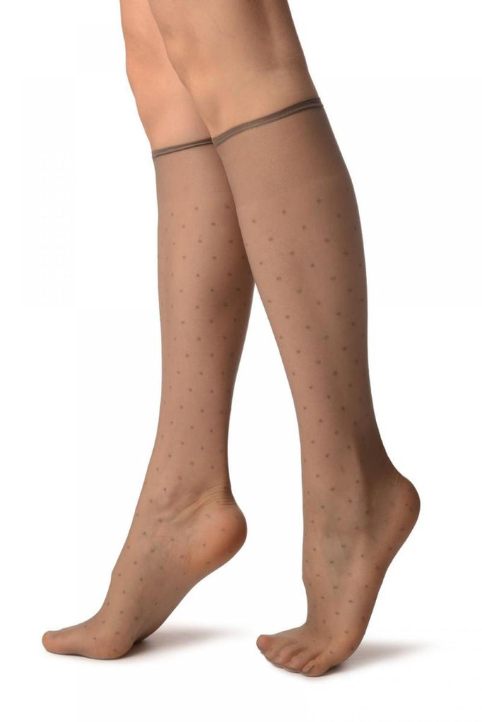 Liss Kiss Grey With Small Polka Dots Socks Knee High - Socks