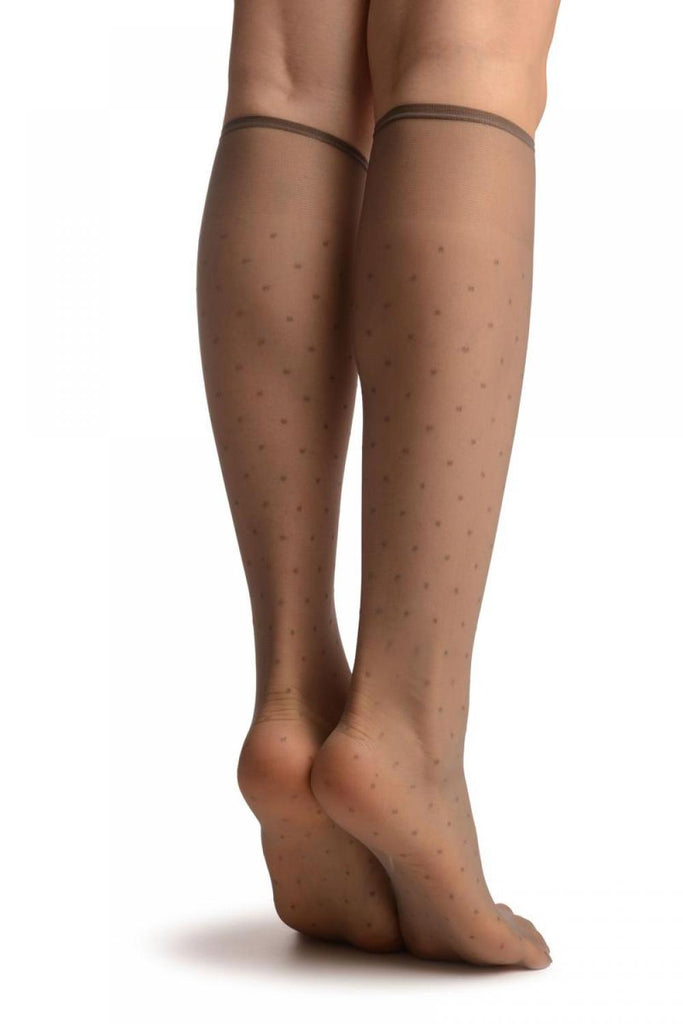 Liss Kiss Grey With Small Polka Dots Socks Knee High - Socks