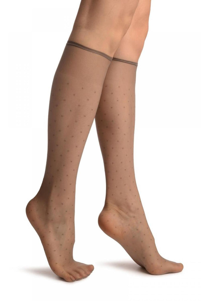 Liss Kiss Grey With Small Polka Dots Socks Knee High - Socks