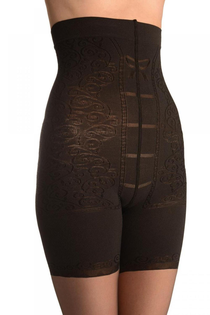 Liss Kiss Grey With Strong Floral Corset Shaping Tummy In Tights - Tights