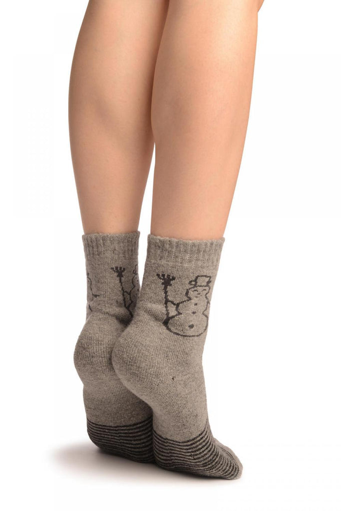 Liss Kiss Grey With Thing Stripes & Snowman Angora Ankle High Socks - Socks