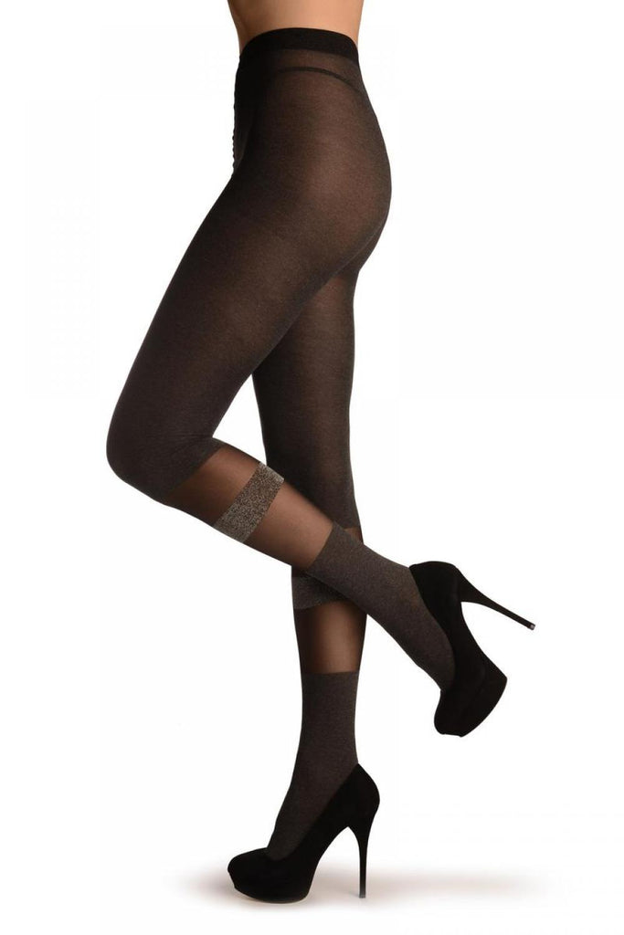 Liss Kiss Grey With Transparen Stripes & Black With Silver Lurex - Tights