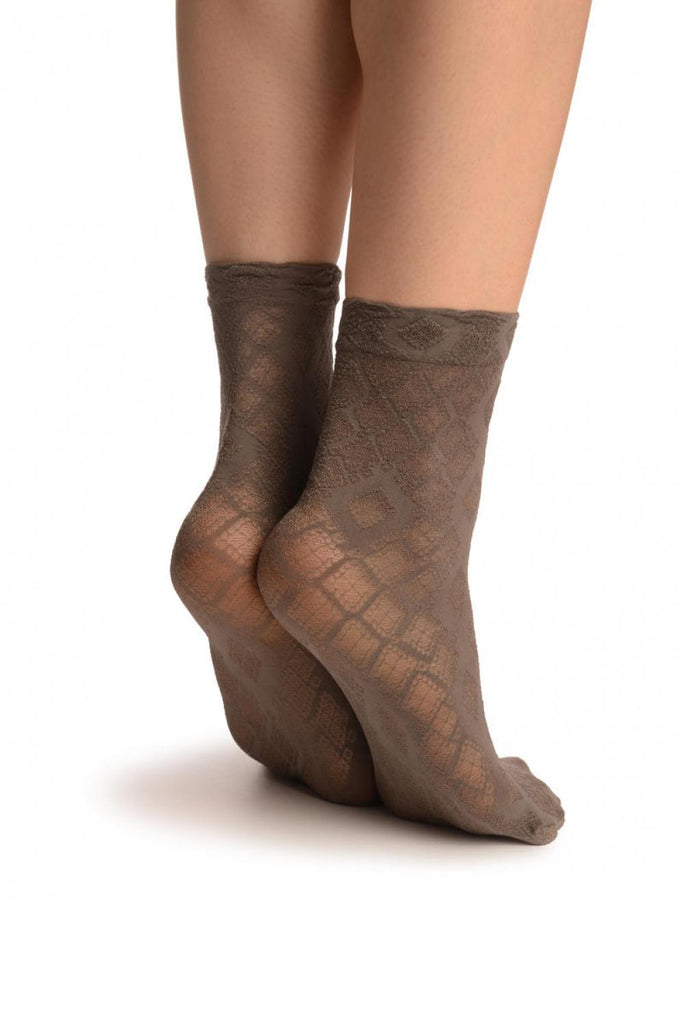 Liss Kiss Grey With Transparent Diamonds Ankle High Socks - Socks
