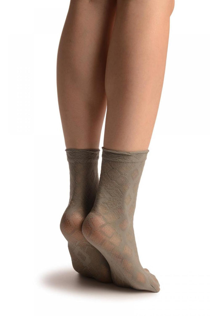 Liss Kiss Grey With Transparent Diamonds Ankle High Socks - Socks