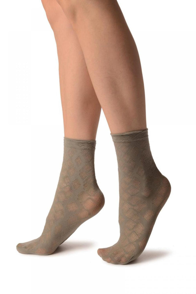 Liss Kiss Grey With Transparent Diamonds Ankle High Socks - Socks