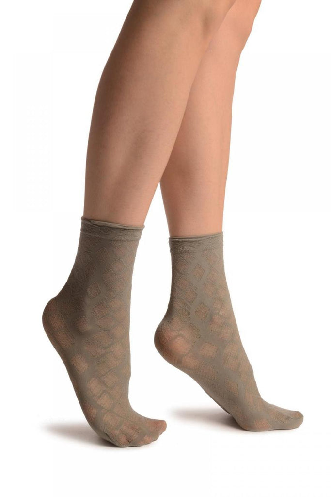 liss kiss Grey With Transparent Diamonds Ankle High Socks - Socks