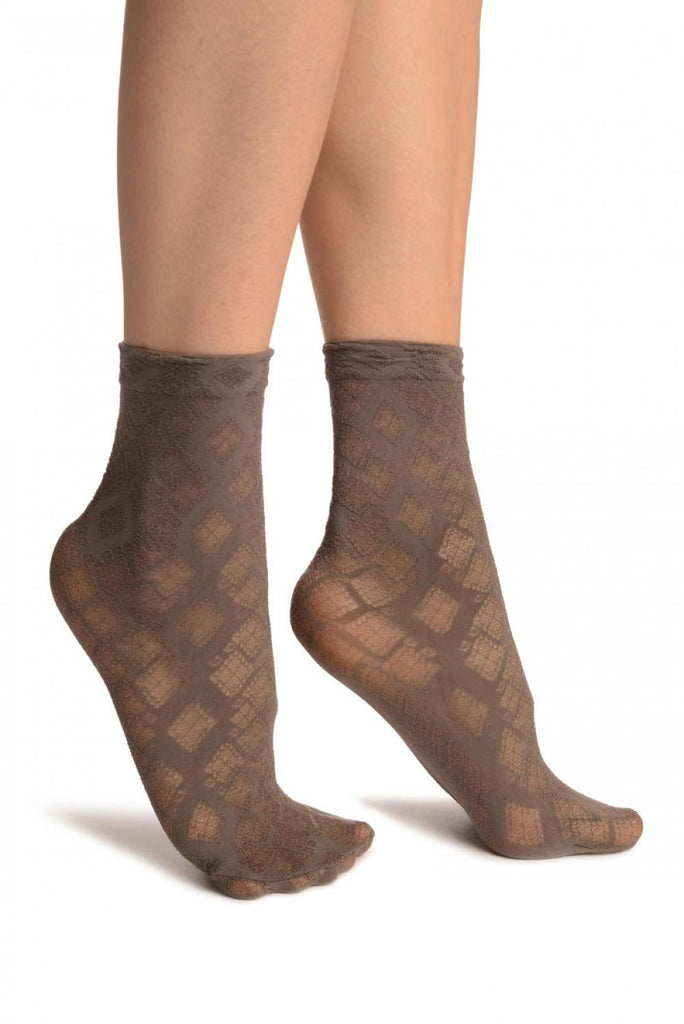 liss kiss Grey With Transparent Diamonds Ankle High Socks - Socks