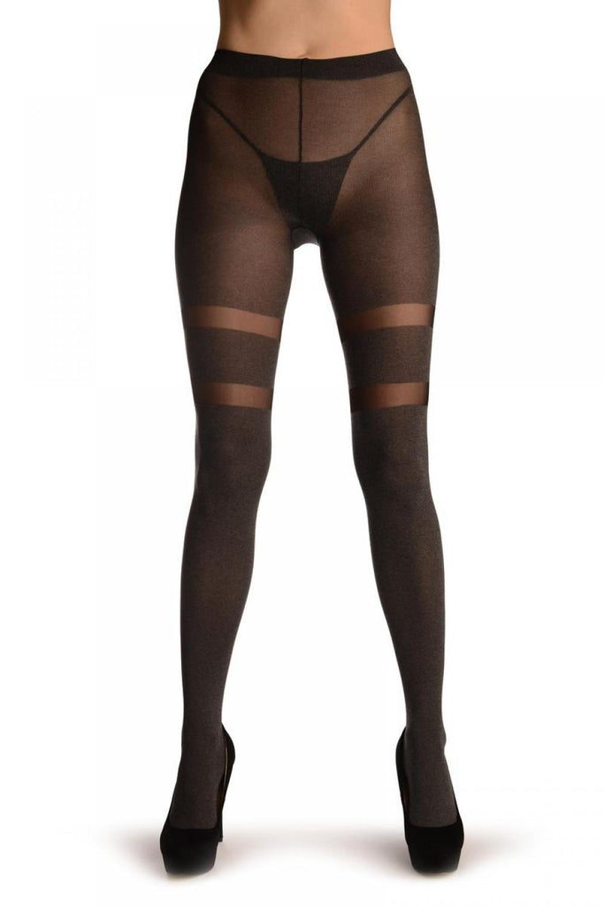 Liss Kiss Grey With Two Transparent Garter Stripes - Tights