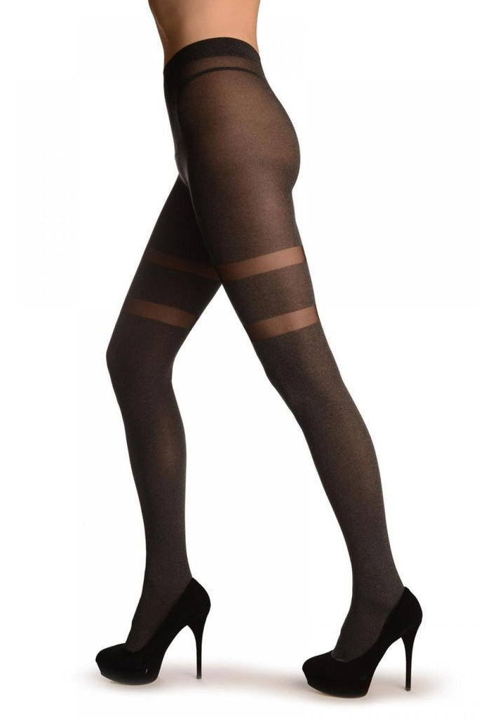 Liss Kiss Grey With Two Transparent Garter Stripes - Tights