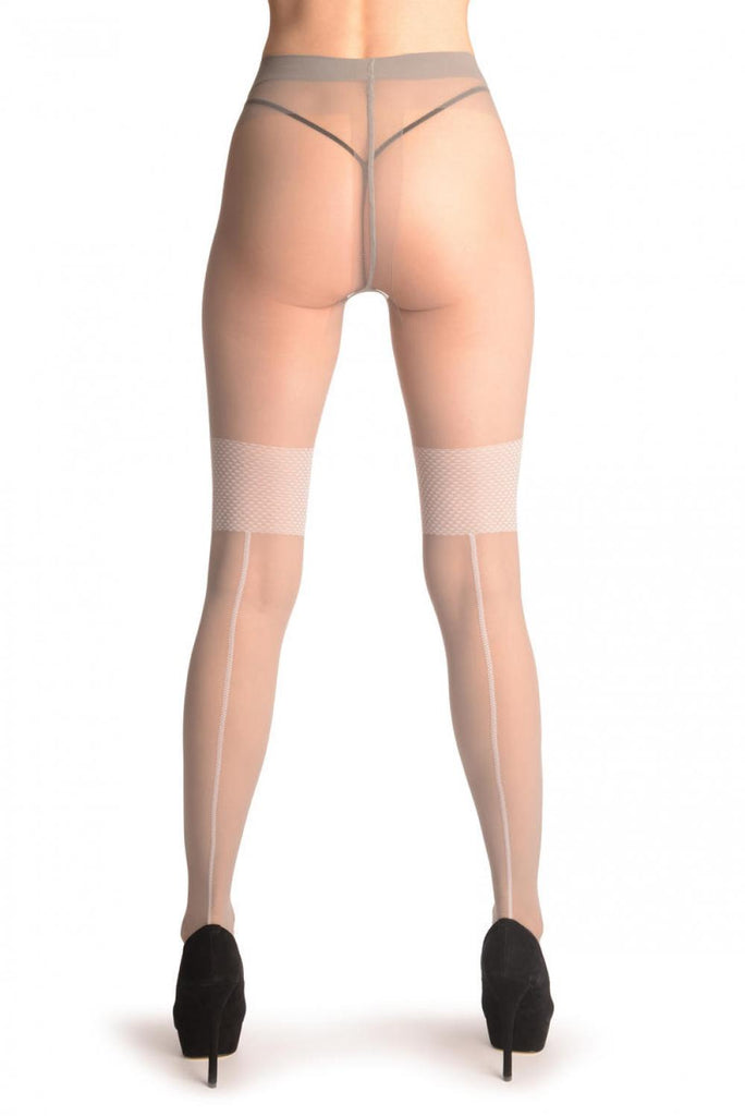 Liss Kiss Grey With White Checkered Garter & Back Seam - Tights