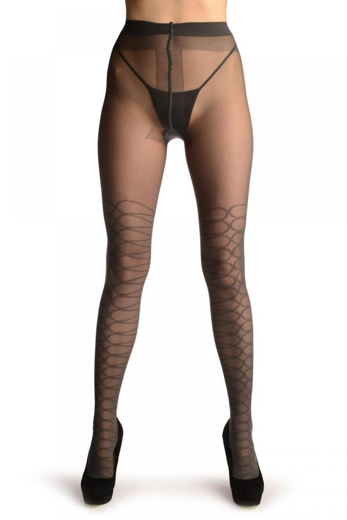 Liss Kiss Grey With Woven Corset Faux Stockings - Tights