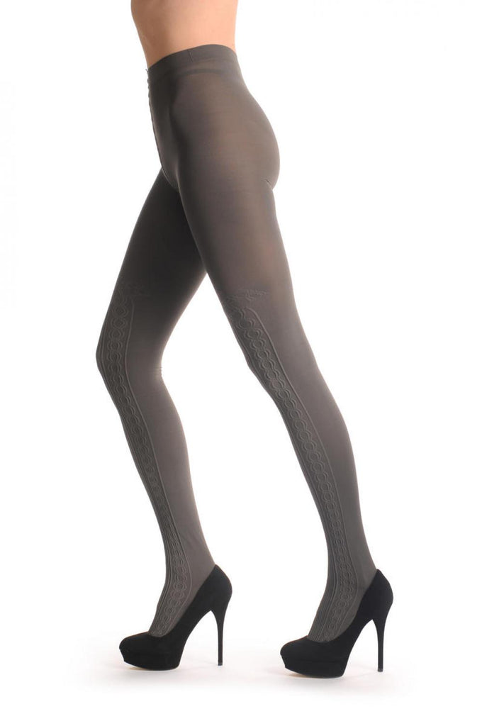 Liss Kiss Grey With Woven Front Striped Panel Over The Knee 80 Den - Tights