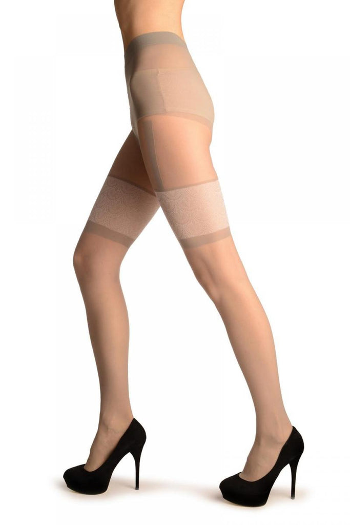 Liss Kiss Grey With Woven Lace Garter & Back Seam - Tights