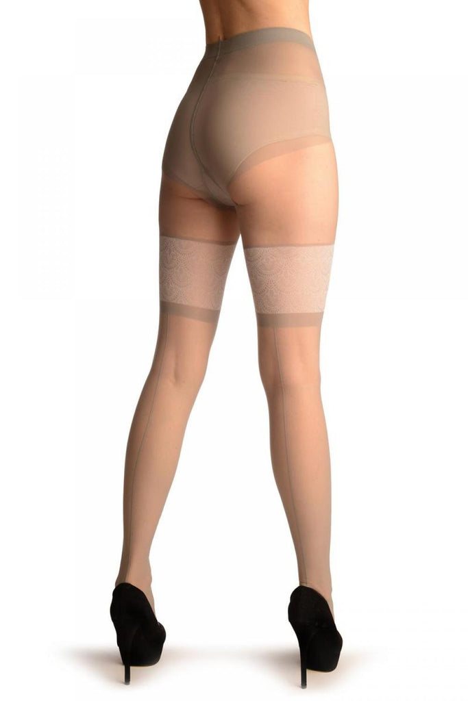 Liss Kiss Grey With Woven Lace Garter & Back Seam - Tights