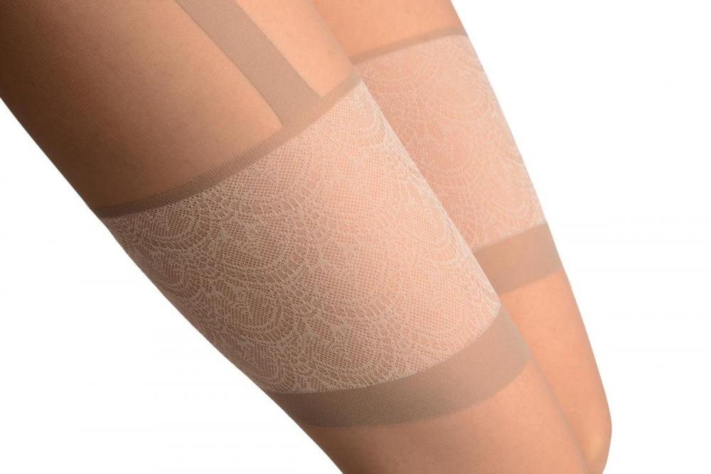 Liss Kiss Grey With Woven Lace Garter & Back Seam - Tights
