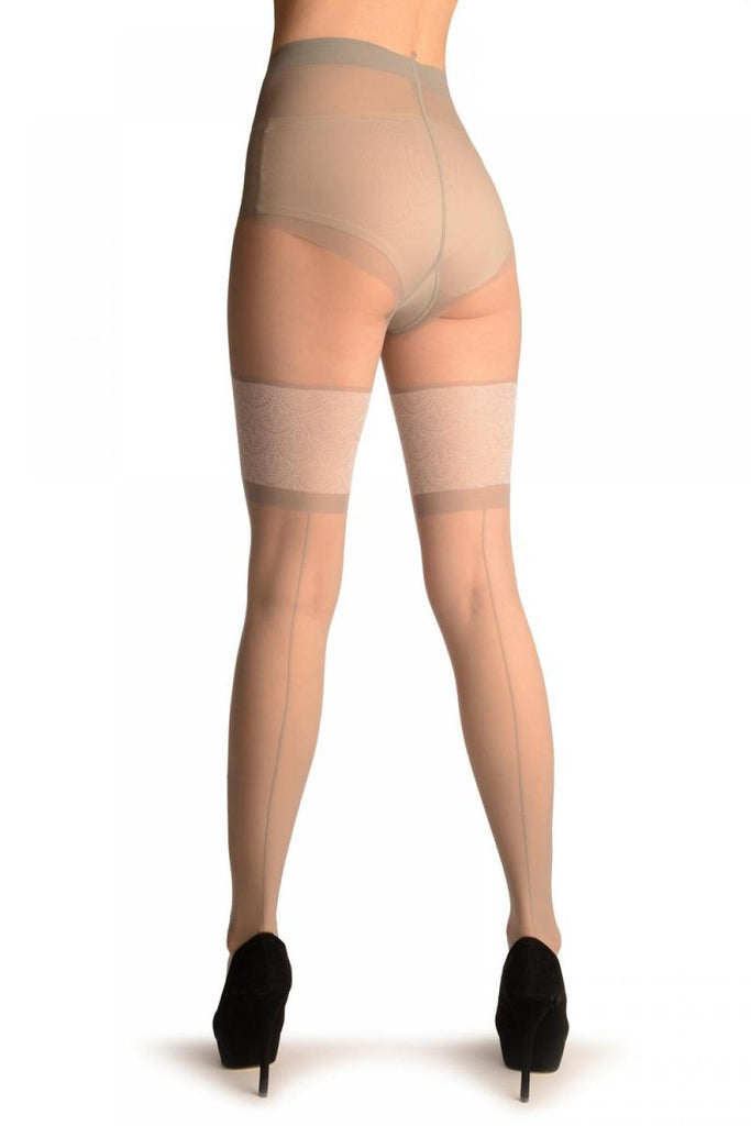 liss kiss Grey With Woven Lace Garter & Back Seam - Tights