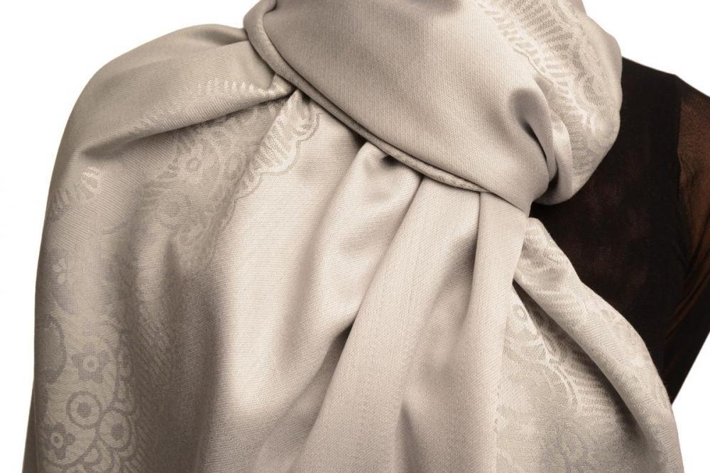 Liss Kiss Grey Woven Lace On Silver Grey Pashmina Feel - Scarf
